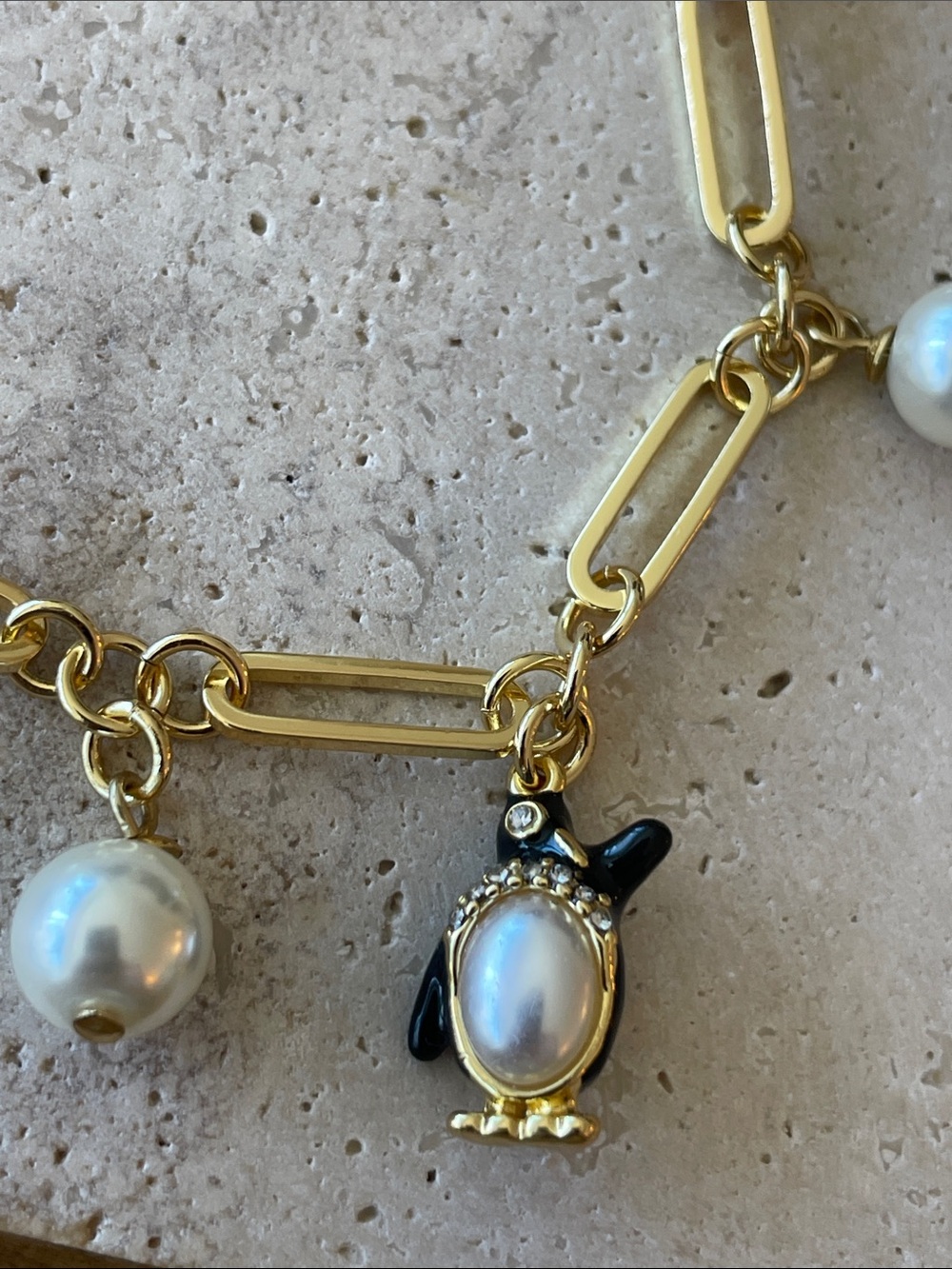 kate spade Gold-tone Pearl & Black Penguin Charm Bracelet - Picture 2 of 4
